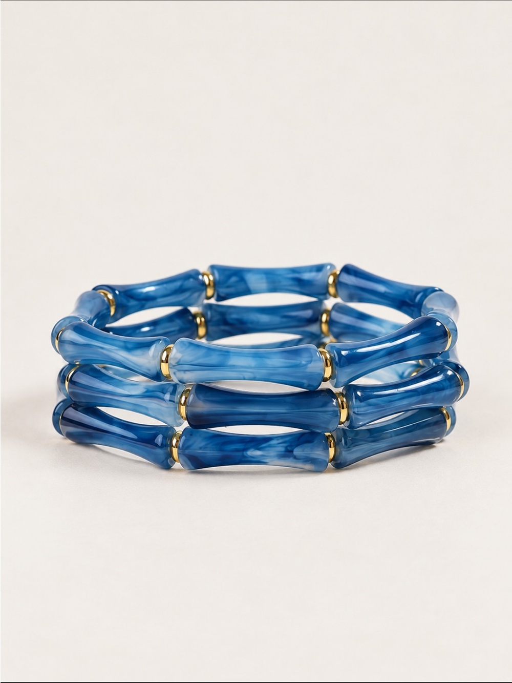 New! Blue Lucite Marbled Bamboo Bracelet Stack Set NWOT